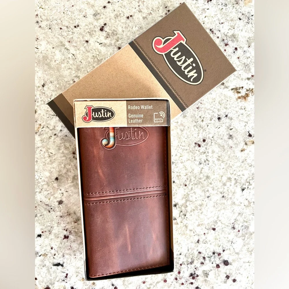 Justin Boots Chestnut Leather Rodeo Wallet with Serape J